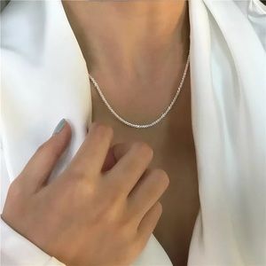 Anthropologie Silver Sparkling Clavicle Chain Choker Necklace